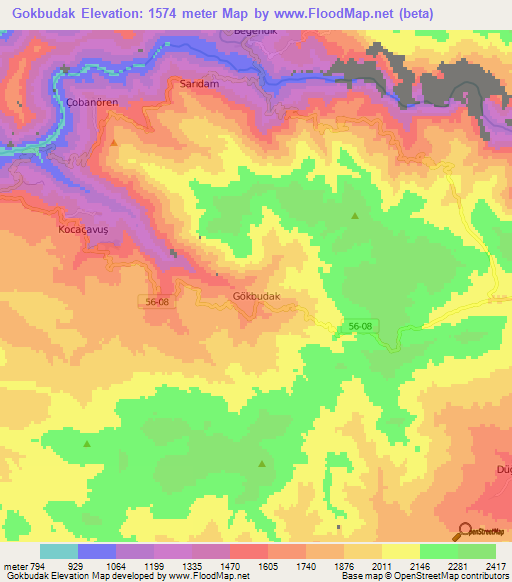 Gokbudak,Turkey Elevation Map