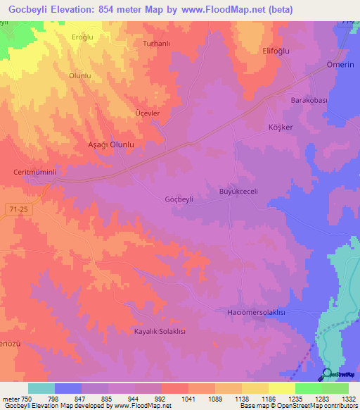 Gocbeyli,Turkey Elevation Map