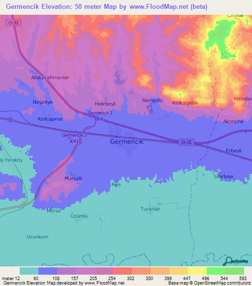 Germencik,Turkey Elevation Map