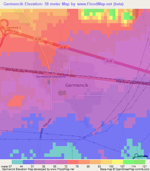 Germencik,Turkey Elevation Map