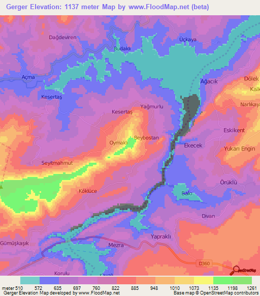 Gerger,Turkey Elevation Map