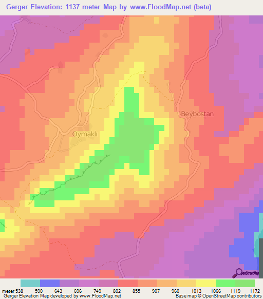 Gerger,Turkey Elevation Map