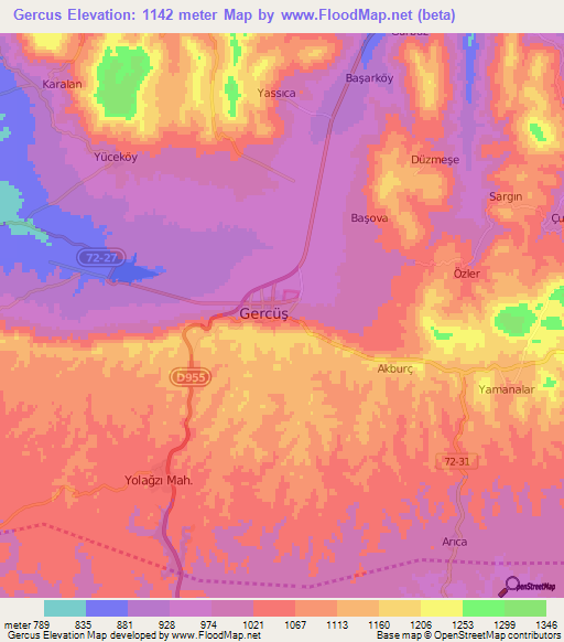 Gercus,Turkey Elevation Map