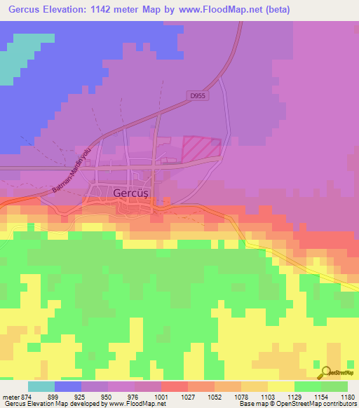 Gercus,Turkey Elevation Map