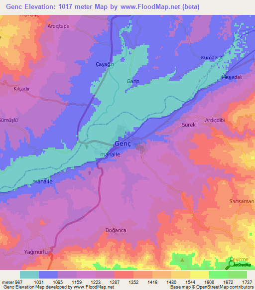 Genc,Turkey Elevation Map