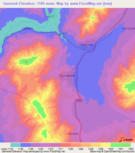 Gemerek,Turkey Elevation Map