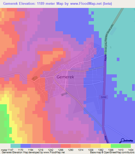 Gemerek,Turkey Elevation Map