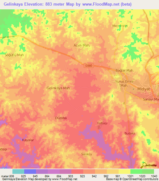 Gelinkaya,Turkey Elevation Map