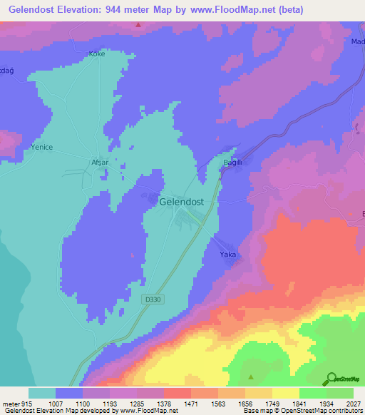 Gelendost,Turkey Elevation Map