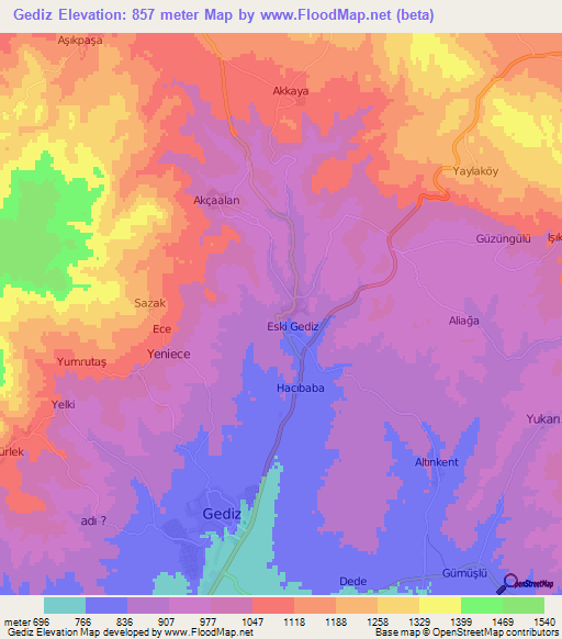 Gediz,Turkey Elevation Map