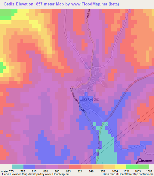 Gediz,Turkey Elevation Map