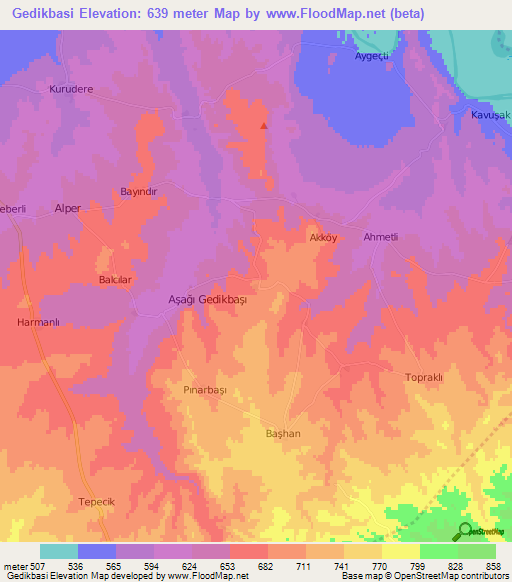 Gedikbasi,Turkey Elevation Map