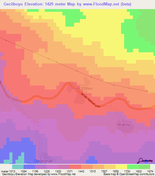 Gecitboyu,Turkey Elevation Map