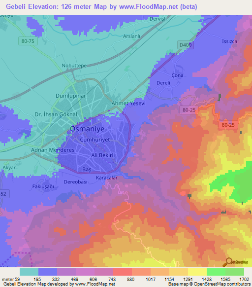 Gebeli,Turkey Elevation Map