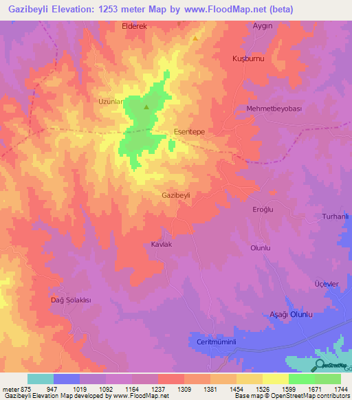 Gazibeyli,Turkey Elevation Map