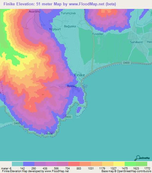 Finike,Turkey Elevation Map