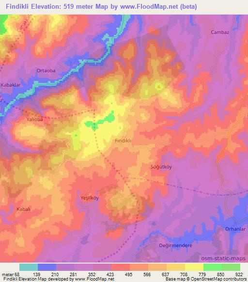 Findikli,Turkey Elevation Map