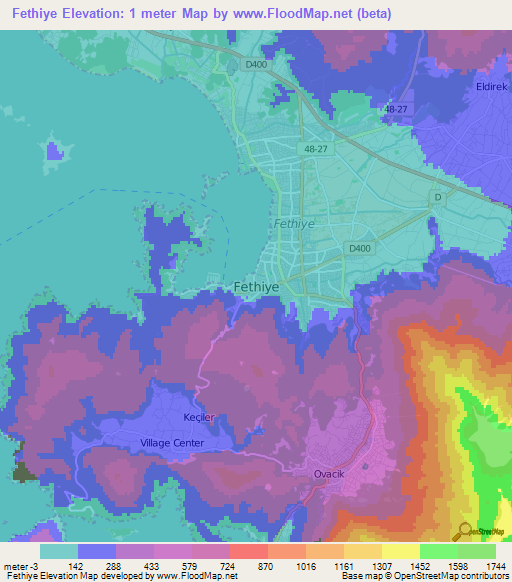 Fethiye,Turkey Elevation Map