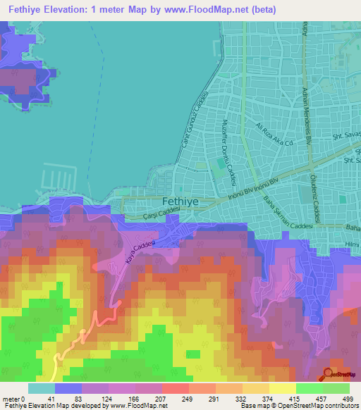 Fethiye,Turkey Elevation Map