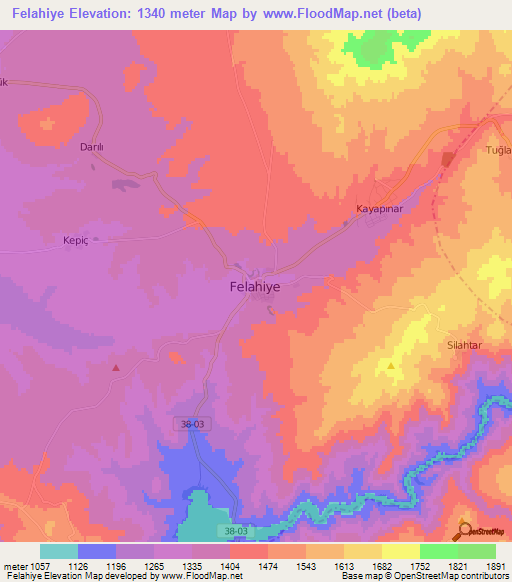 Felahiye,Turkey Elevation Map