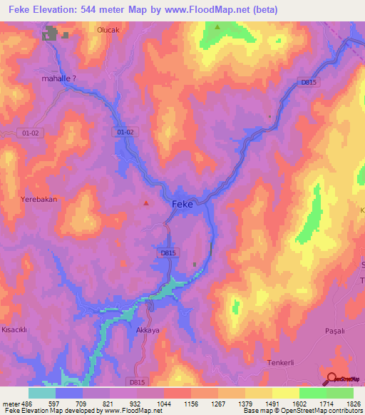 Feke,Turkey Elevation Map