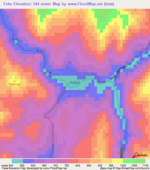 Feke,Turkey Elevation Map