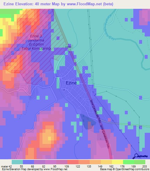 Ezine,Turkey Elevation Map