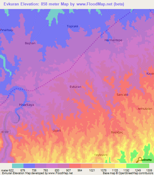 Evkuran,Turkey Elevation Map