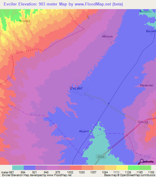 Evciler,Turkey Elevation Map