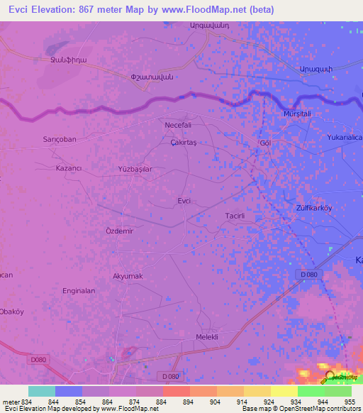 Evci,Turkey Elevation Map