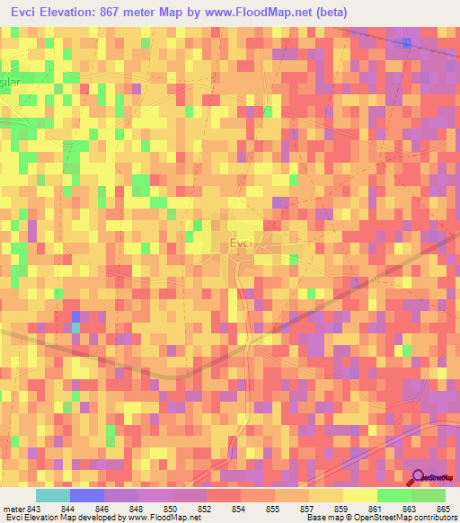 Evci,Turkey Elevation Map