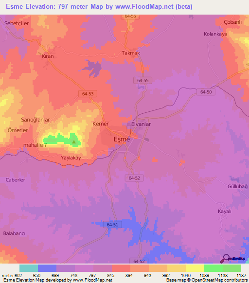 Esme,Turkey Elevation Map