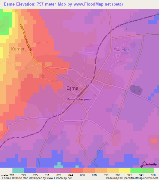 Esme,Turkey Elevation Map