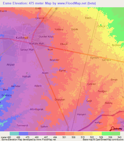 Esme,Turkey Elevation Map