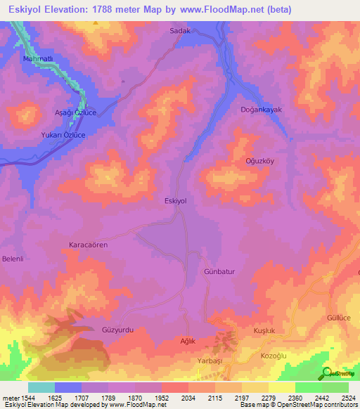 Eskiyol,Turkey Elevation Map