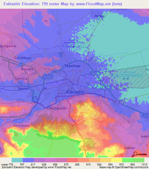 Eskisehir,Turkey Elevation Map