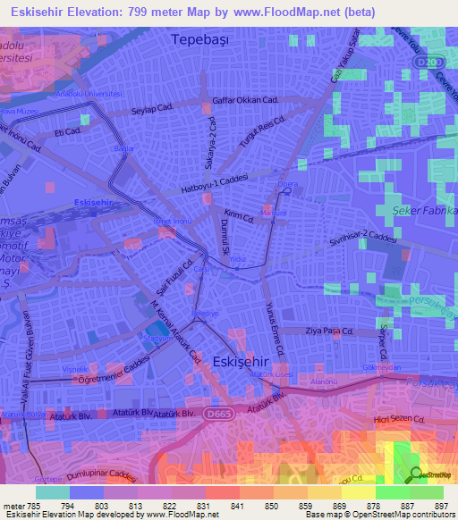 Eskisehir,Turkey Elevation Map