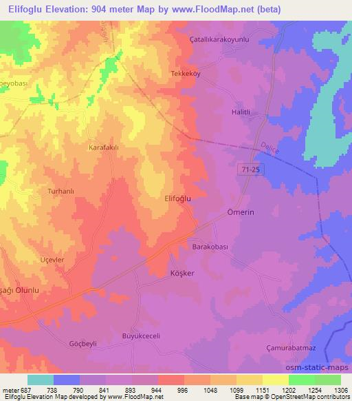 Elifoglu,Turkey Elevation Map