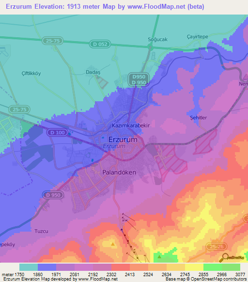 Erzurum,Turkey Elevation Map