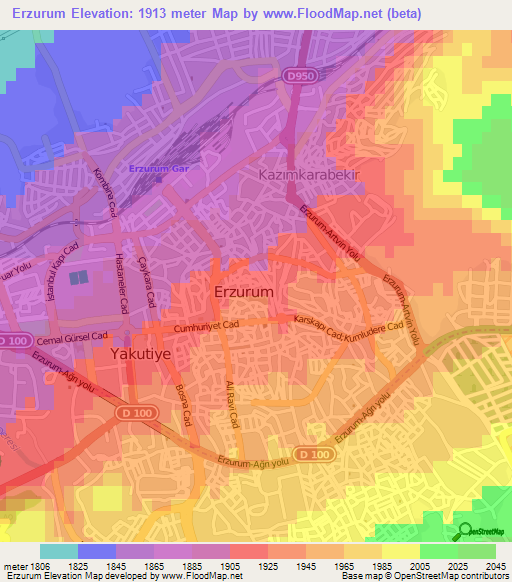 Erzurum,Turkey Elevation Map