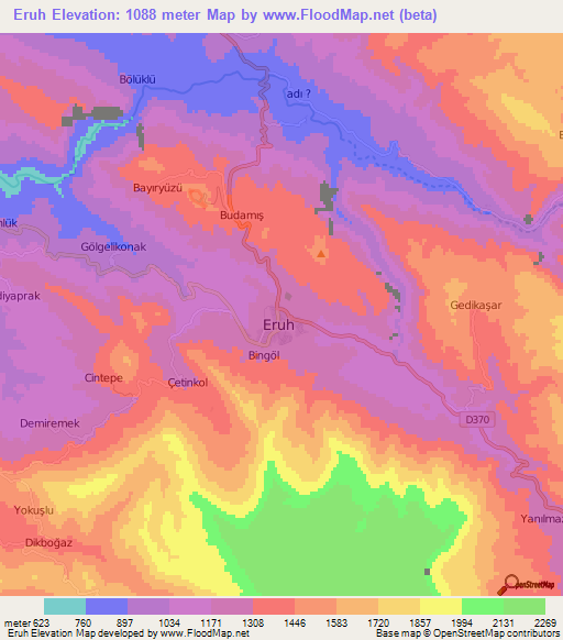 Eruh,Turkey Elevation Map