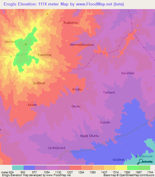 Eroglu,Turkey Elevation Map