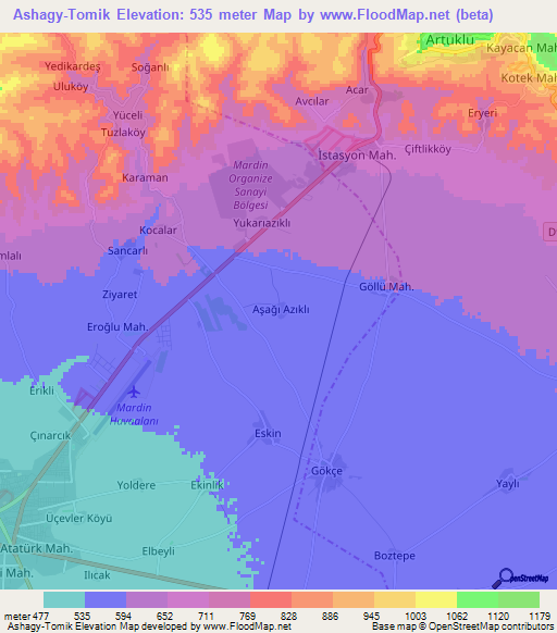 Ashagy-Tomik,Turkey Elevation Map