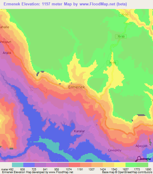 Ermenek,Turkey Elevation Map