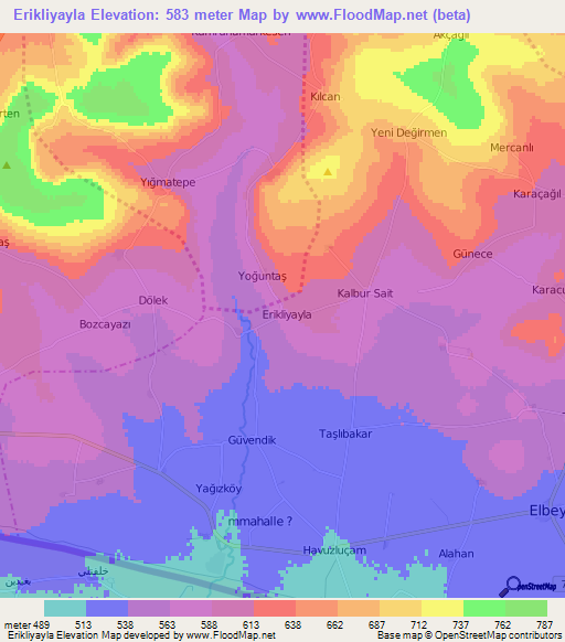 Erikliyayla,Turkey Elevation Map