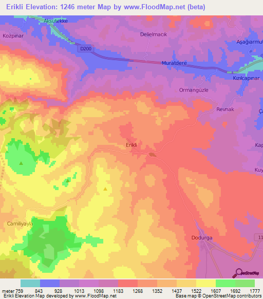 Erikli,Turkey Elevation Map