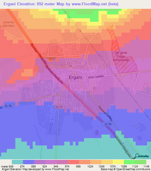 Ergani,Turkey Elevation Map