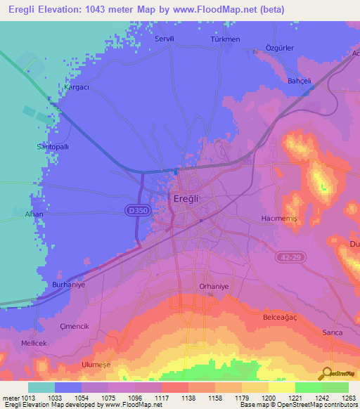 Eregli,Turkey Elevation Map