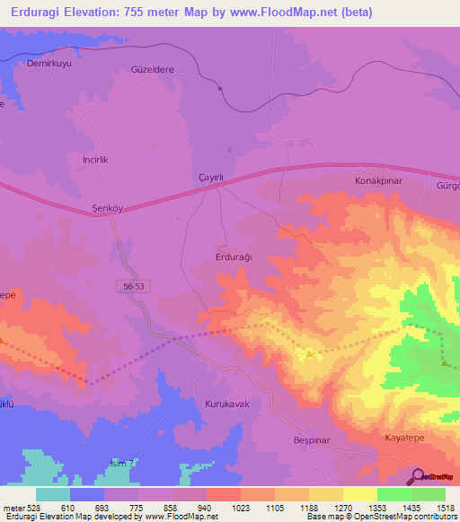 Erduragi,Turkey Elevation Map