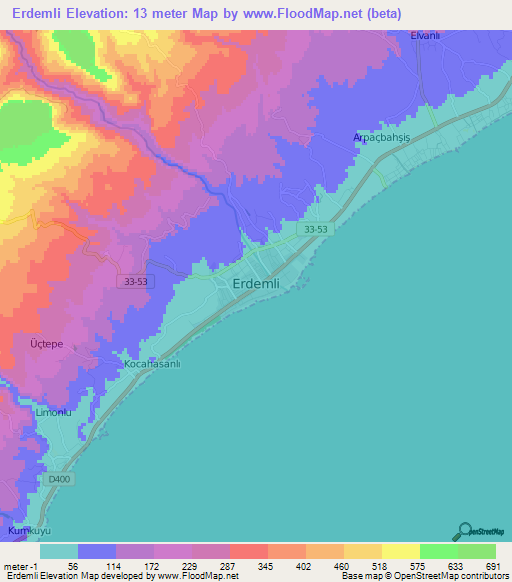 Erdemli,Turkey Elevation Map